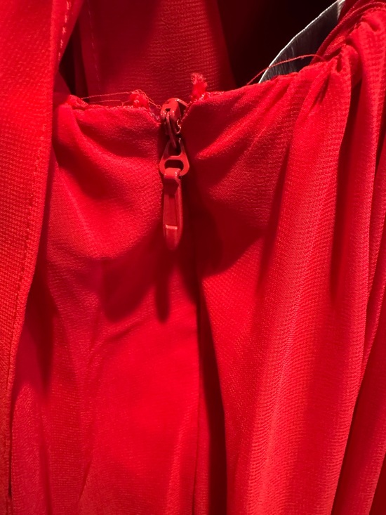 Unaltered Azazie Zeya A14 in Scarlet Spaghetti Strap Bridesmaid Maxi Dress - Picture 8 of 16